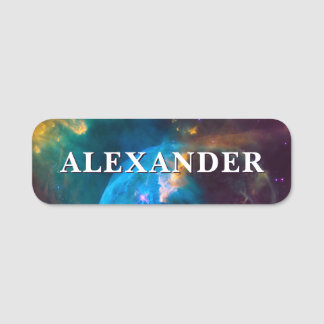 Celestial Photo Teal and Aqua Bubble Nebula Name Tag