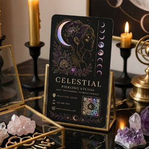 Celestial Piercing Studio Luxury Black Gold QR  Business Card