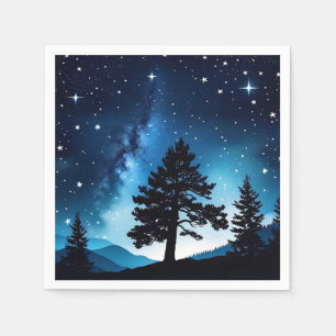 Celestial Pine Watercolor Night Sky Napkin
