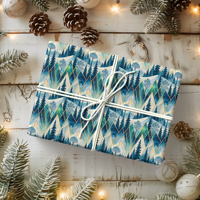 Celestial Pines Mountain Abstract Winter  Wrapping Paper (Creator Uploaded)