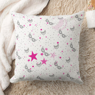 Celestial Pink Moon and Stars Mardi Gras Pillow