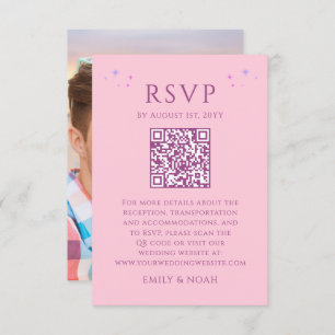 Celestial Pink Purple Budget QR Code RSVP Photo Enclosure Card