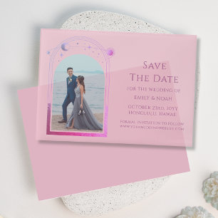 Celestial Pink Purple Photo Wedding Save The Date Vellum Invitations