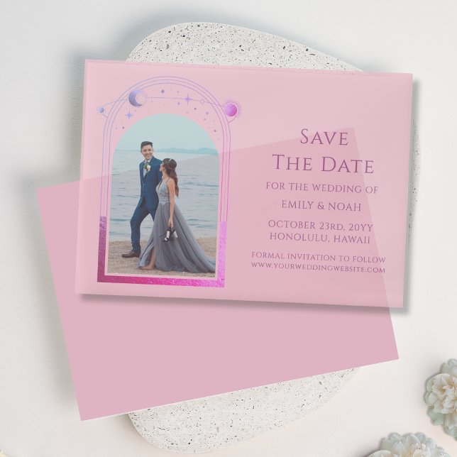 Celestial Pink Purple Photo Wedding Save The Date Vellum Invitations (Creator Uploaded)