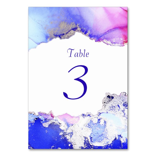 Celestial Pink Purple Silver Abstract Table Number (Front)