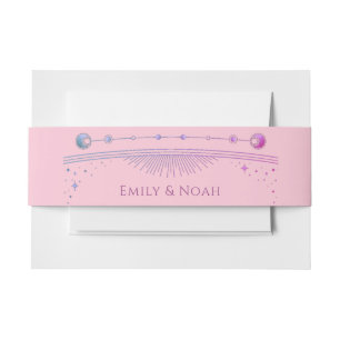 Celestial Pink Purple Sun Moon Stars Wedding Invitation Belly Band