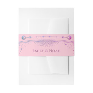 Celestial Pink Purple Sun Moon Stars Wedding Invitation Belly Band