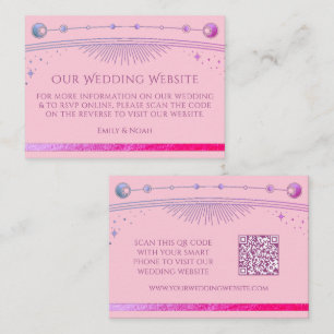 Celestial Pink Purple Wedding Website RSVP QR Code Enclosure Card