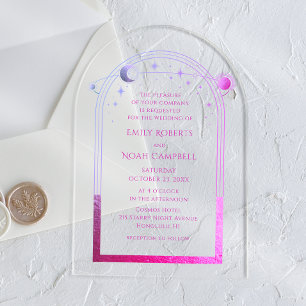 Celestial Pink Sun Moon Stars Galaxy Space Acrylic Invitations