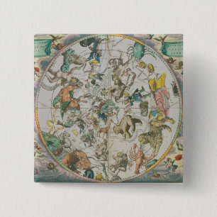Celestial Planisphere Showing the Signs of the Zod 15 Cm Square Badge