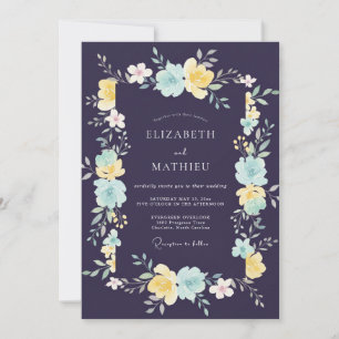 Celestial Plum Aqua Blossom Wedding Invitation