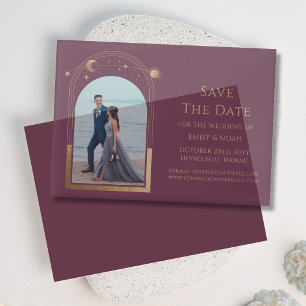 Celestial Plum Gold Photo Wedding Save The Date Vellum Invitations