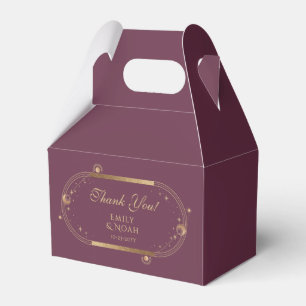 Celestial Plum Gold Sun Moon Stars Wedding Favour Box
