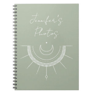 Celestial Pretty Olive Green Sun Moon Personalised Notebook
