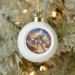 Celestial Priestess of the Golden Pyramid. Ceramic Ball Christmas Ornament<br><div class="desc">Celestial Priestess of the Golden Pyramid. In the golden silence of the desert, where ancient pyramids touch the sky and the stars whisper forgotten stories, a young celestial priestess walks between worlds. Crowned with sacred symbols and carrying a winged staff of divine power, she guards the timeless wisdom of the...</div>