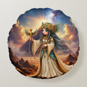 Celestial Priestess of the Golden Pyramid. Round Cushion