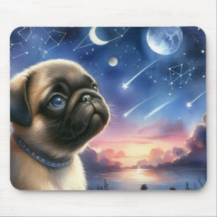 Celestial Pug Night Sky Mouse Pad