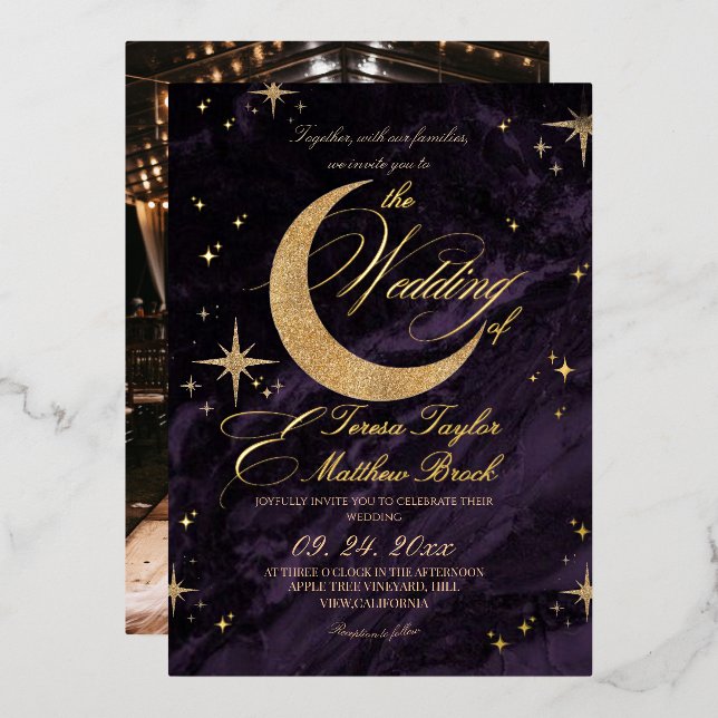 Celestial Purple and Gold Foil Wedding  (Front/Back)