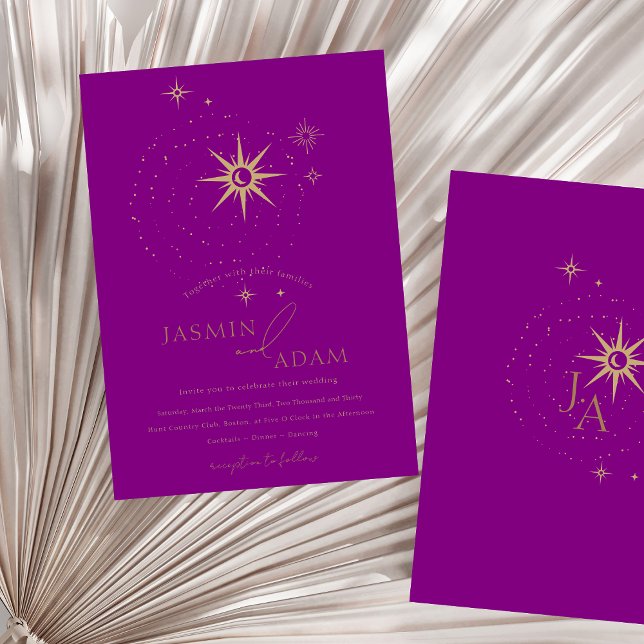 Celestial Purple Black Stars Wedding Invitation (Celestial Purple Black Stars Wedding Invitation)