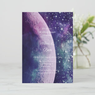 Celestial Purple Galaxy Moon Wedding Shower Invitation