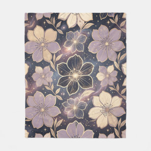 Celestial Purple Gold Floral Pattern Stars Galaxy Fleece Blanket
