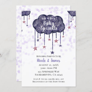 Celestial Purple Gold Stars Baby Sprinkle Shower Invitation