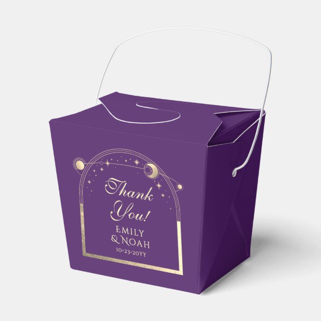 Celestial Purple Gold Sun Moon Stars Wedding Favour Box (Front Side)