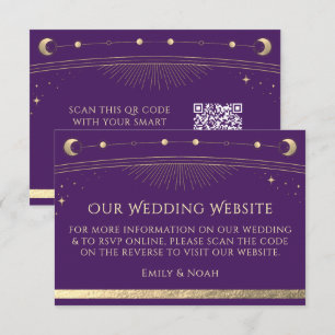 Celestial Purple Gold Wedding Website RSVP QR Code Enclosure Card