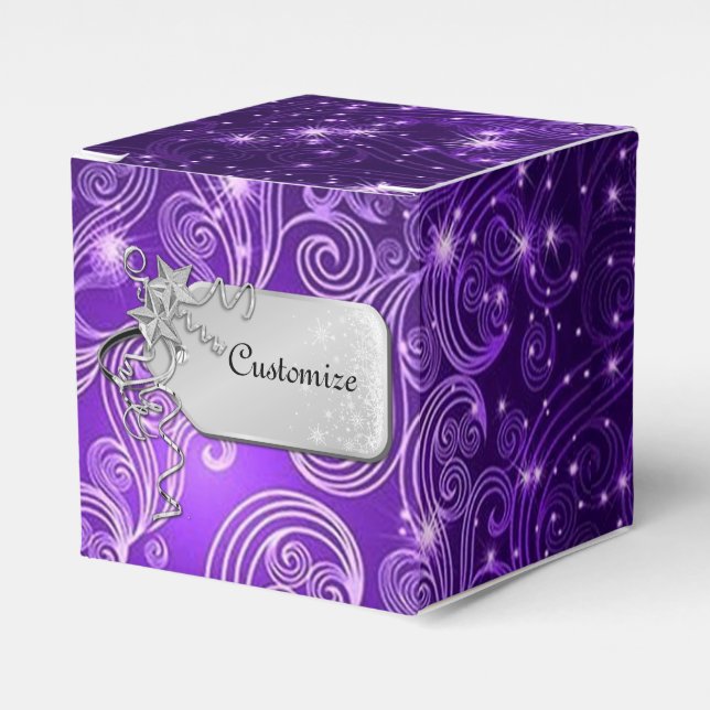 Celestial Purple Swirls & Stars Cube Favour Box (Front Side)