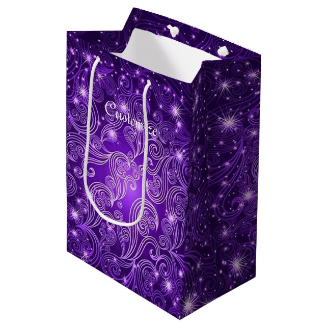 Celestial Purple Swirls & Stars Gift Bag (Front Angled)