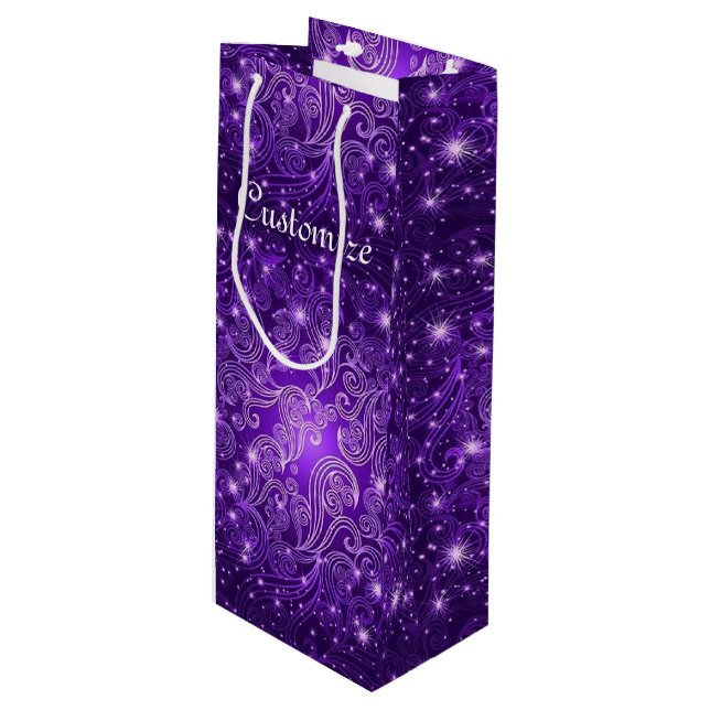 Celestial Purple Swirls & Stars Wine Gift Bag (Front Angled)