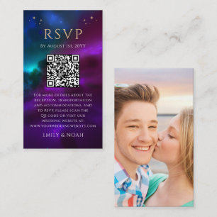 Celestial Purple Teal RSVP QR Code Wedding Enclosure Card