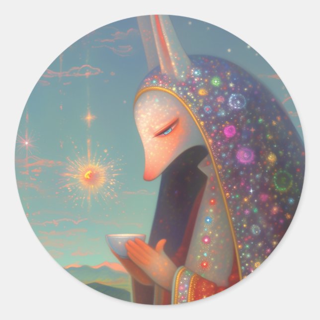 Celestial Rabbit Classic Round Sticker (Front)