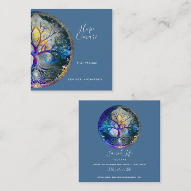 Celestial Radiance | Tree of Life Square Business Card (Front/Back)