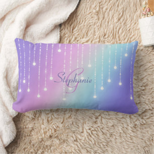Celestial Rainbow Glitter Drips Custom Name Girly Lumbar Cushion