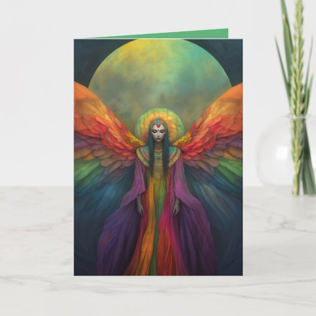 Celestial Rainbow Goddess Angel Spirit Guide Art Thank You Card (Front)