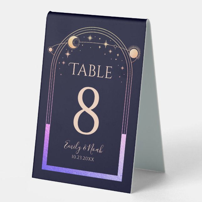 Celestial Rainbow Navy Blue Sun Moon Stars Wedding (Front)