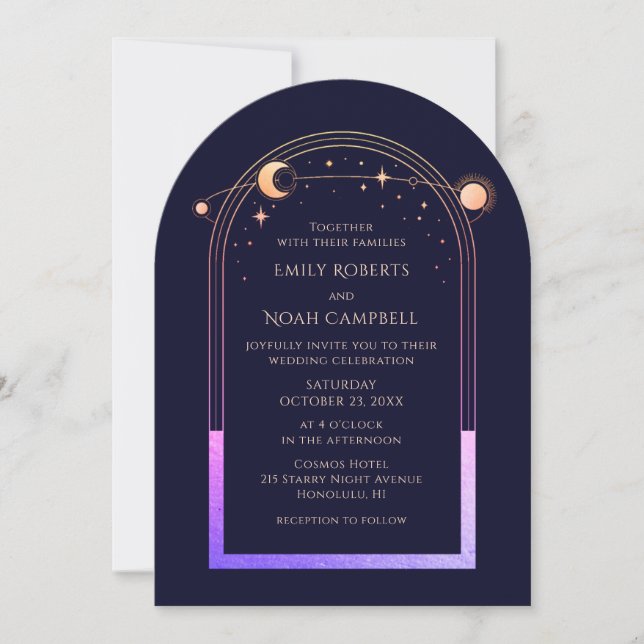 Celestial Rainbow Sun Star Moon Astronomy Space Invitation (Front)