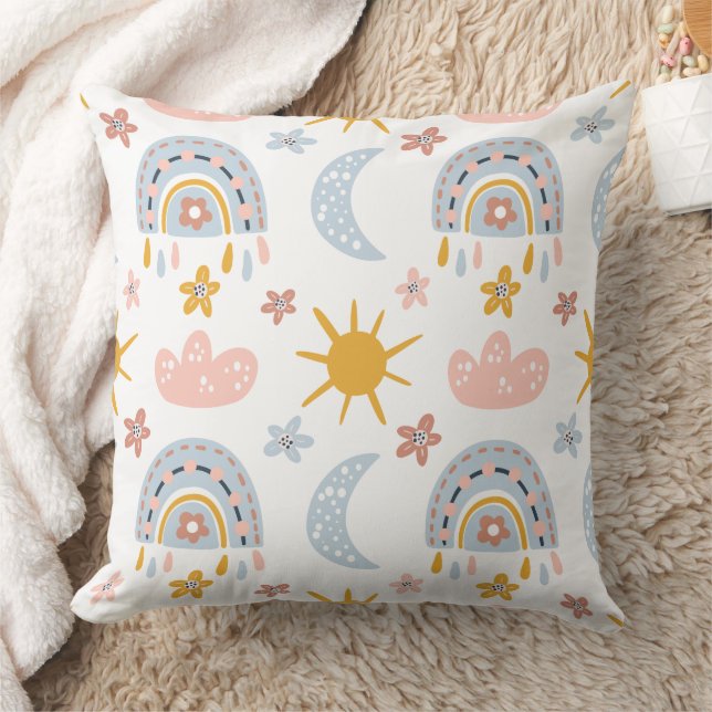 Celestial Rainbow & Sunburst Pattern Cushion (Blanket)