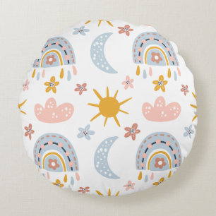 Celestial Rainbow & Sunburst Pattern Round Cushion