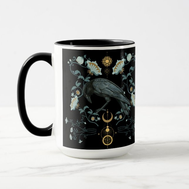 Celestial Raven Coffee Mug Viking Pagan Botanical  (Left)
