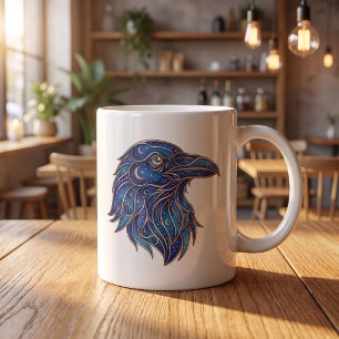 Celestial Raven Mug Gold Line Art Moon & Stars