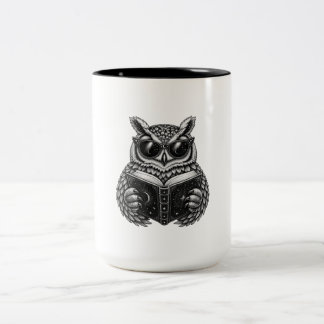 Celestial Reading Owl – Mystical Book Lover Two-Tone Coffee Mug