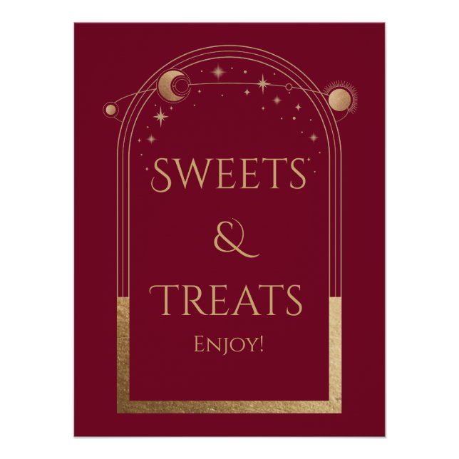 Celestial Red Gold Birthday Sweets & Treats Poster (Front)