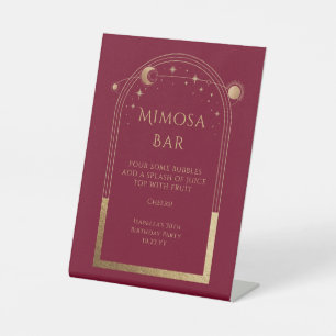 Celestial Red Gold Mimosa Bar Sun Moon Stars Pedestal Sign