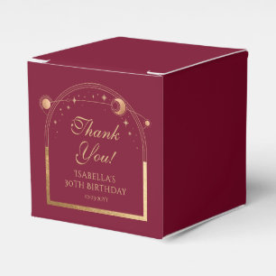 Celestial Red Gold Sun Moon Stars 30th Birthday Favour Box