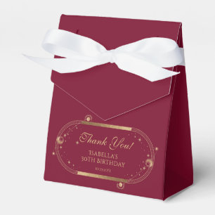 Celestial Red Gold Sun Moon Stars 30th Birthday Favour Box