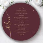 Celestial Red Gold Sun Moon Stars 30th Birthday Menu<br><div class="desc">Celestial Red Gold Sun Moon Stars 30th Birthday Menu Cards features a golden stars on a red background with your menu details in the centre in modern gold calligraphy script. Personalise by editing the text in the text boxes provided. Designed for you by Evco Studio www.zazzle.com/store/evcostudio</div>