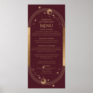 Celestial Red Gold Sun Moon Stars 30th Birthday Poster