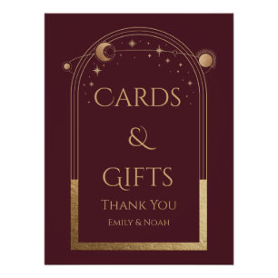 Celestial Red Gold Sun Moon Stars Cards & Gifts Poster